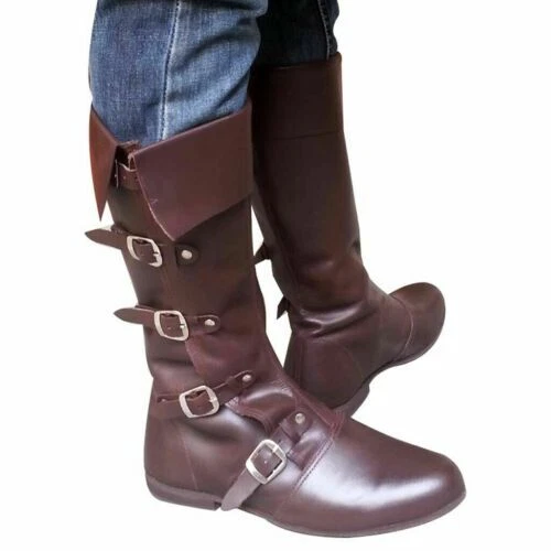 Neuf Marron Médiéval Bottes Cuir Renaissance Chaussures Viking Chaussure Hommes