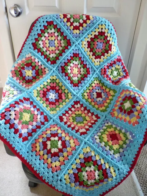 Handmade Crochet Granny Square Baby Blanket Rainbow Baby Shower Gift 32 x 32 ins