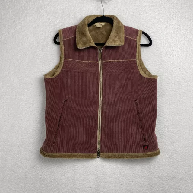 Woolrich Womens Vest Jacket MED Rust Red Corduroy Sherpa Full Zip Sleeveless