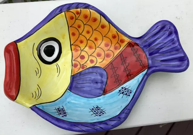 Vintage Desuir for Vietri Made in Italy Ceramic Fish Platter Dish Hand Painted