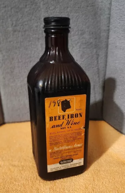 McKesson's Beef Iron Wine Bottle - Medicine - Vintage - Patina