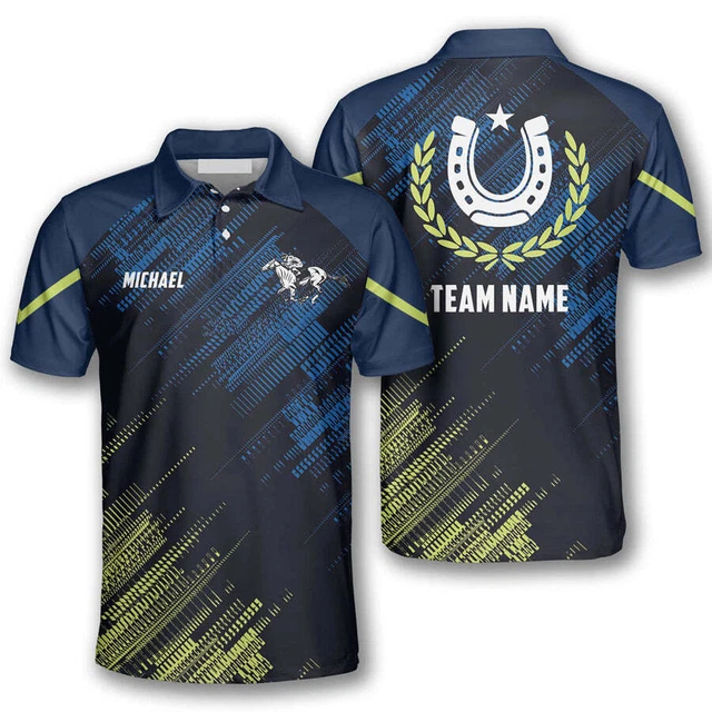 Horse Racing Green Blue Sports polo Shirts for Men, Horse Racing Shirt, Horse Ra
