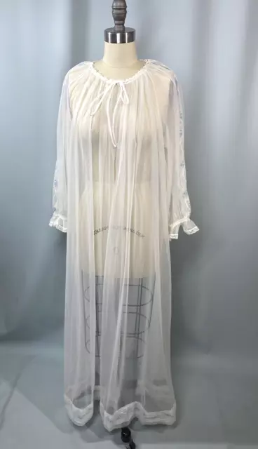 Vintage Nightgown SMALL white sheer nylon robe GAYMODE PENNEYS pin-up retro 60s 2