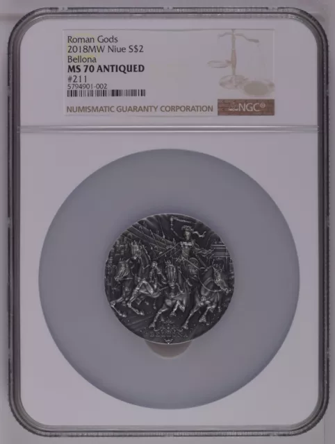 NGC MS70 Niue 2018 2$ BELLONA Roman Gods 2oz Silver Coin