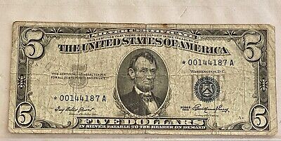 1953- $5 Silver Certificate Blue Seal Star Note, See Other Paper Currency
