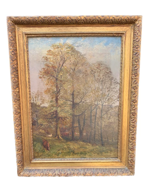 Pintado Paisaje Montano Con Vacas Marco de La Dorada Pintura Piamontés Xx Sec