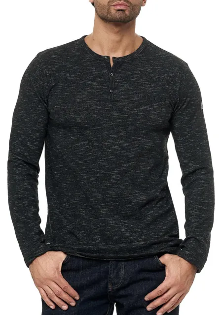 Redbridge Herren Longsleeve Sweatshirt Pullover Shirt Knopfleiste Melange M2163