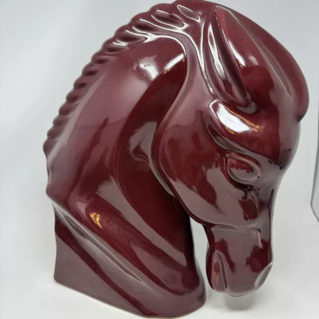 Vintage Haeger Pottery Dark Red Oxblood Horse Head Sculpture Bust 14 Inch 1990s 2