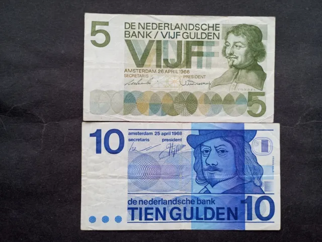Netherlands 5 & 10 Gulden Lot Banknote