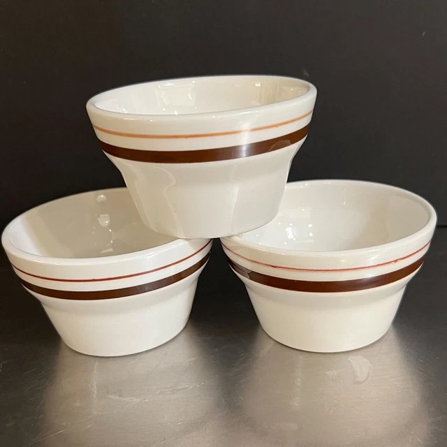 Shenango China Soup Cups Set 3 Brown Red Stripe Made USA Restaurant Ware
