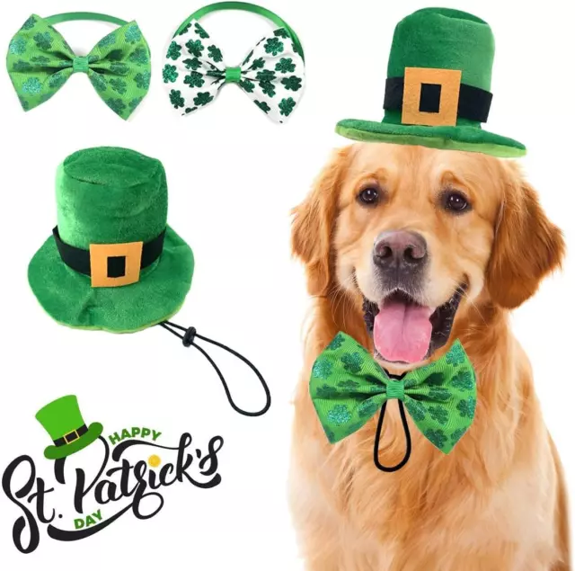 Pet Dog Saint Patrick'S Day Costume - Green Dog Top Hat and 2Pcs Shamrock Dog Sa