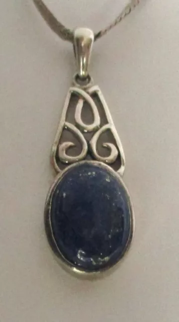 Vintage Sterling Silver Lapis Lazuli Pendant Necklace 925 INK