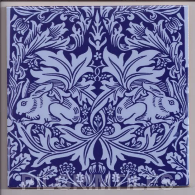 William Morris Brer Rabbit Kiln Fired Ceramic or Porcelain Tile Kitchen Bath blu