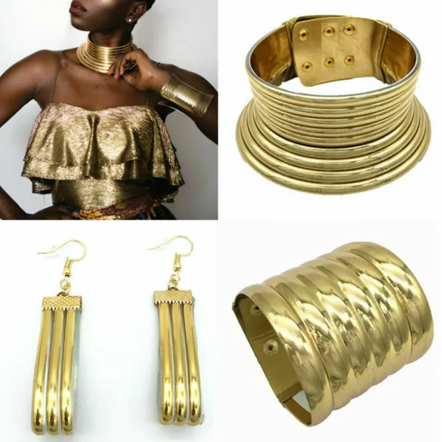 Vintage Choker African Coil Neck Collier Boucles d'oreilles Bracelet Ensemble