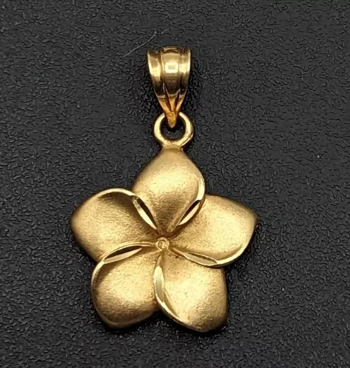 14k Yellow Gold Plumaria Hawaiian Hawaii Flower Floral Pendant For Necklace