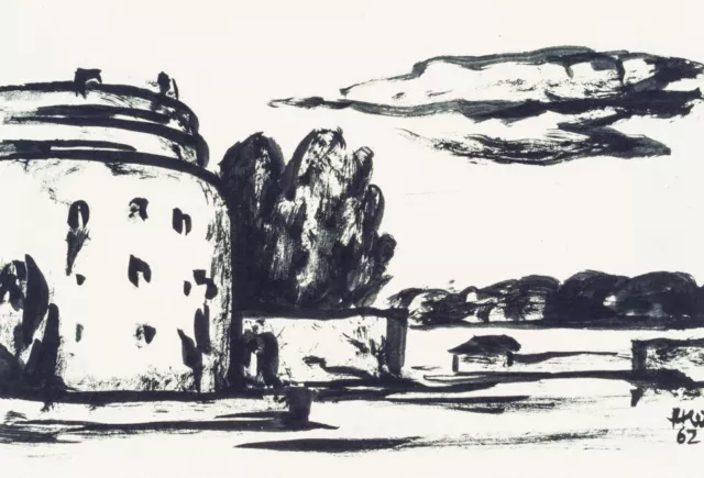 H. WINGLER (1896-1981), Wasserschloss bei Stockholm,  1962, Tusche Moderne