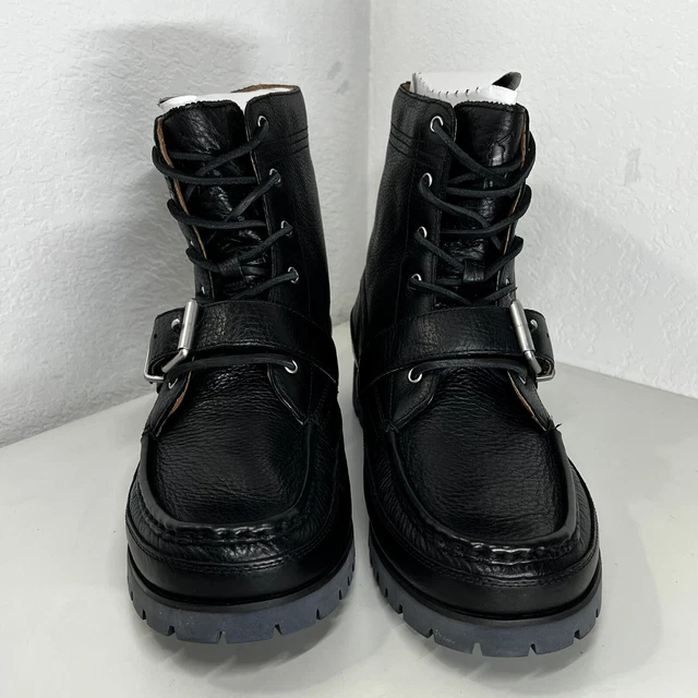 POLO RALPH LAUREN Men's Ranger Tumbled Leather Boot Black Size 12 D £