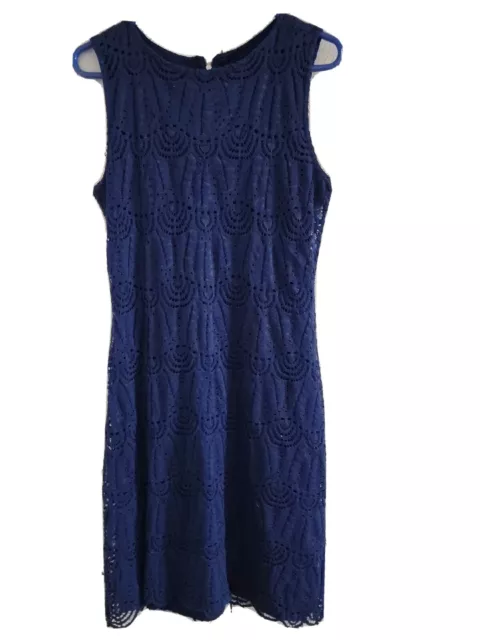 Sharagano Navy Blue Lace Overlay Sleeveless Dress