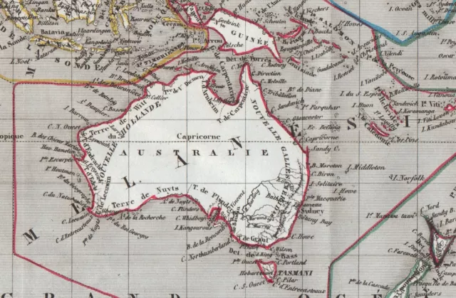 Original 1827 Antique Map of Australia and South Sea Islands original colorized
