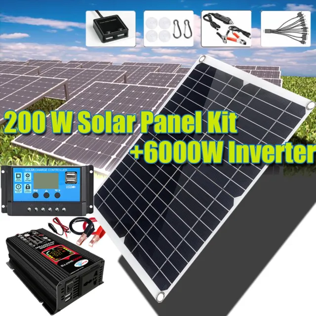200 W Solar Panel Kit 100A 12V Battery Charger Controller + 6000W Power Inverter