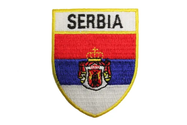 SERBIA Country Flag SHIELD Shape Gold TRIM Iron-On PATCH CREST BADGE..New