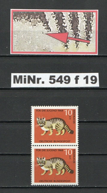 BRD PLF MiNr.  549 f 19, Wildkatze, Brauner Punkt links der li. Rückenzeichnung