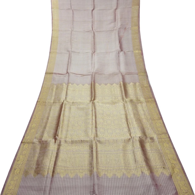 Vintage Sfumatura Di Grigio Sari 100% Pura Seta Zari Tessuta 5.5m Craft