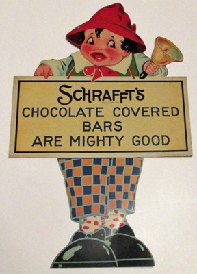 ORIGINA RARE Tin Die Cut Schrafft's Chocolate Candy Bars Colorful SIGN
