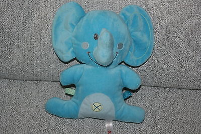 Nicotoy Doudou Elephant Bleu Turquoise Semi Plat Croix Etat Neuf