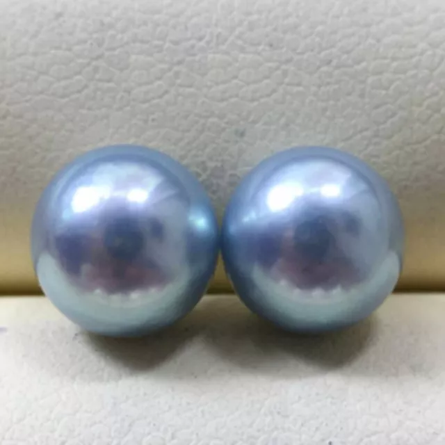 12mm Natural gray South sea round pearl 14K gold earrings Women Silver Modern