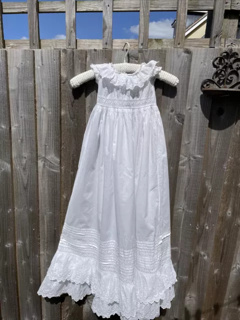 Antique . Christening gown baby dress doll embroidered white cotton lace #34