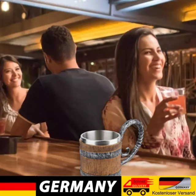 Doppelwandiger Fass-Harz-Bierkrug Edelstahl-Kaffeetasse für Bar-Dekor (A)