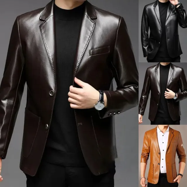 Elegante giacca casual uomo mezza età cappotto pu caldo (marrone ocra)