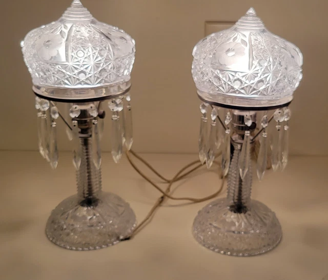 Antique Cut Crystal Lamp Set