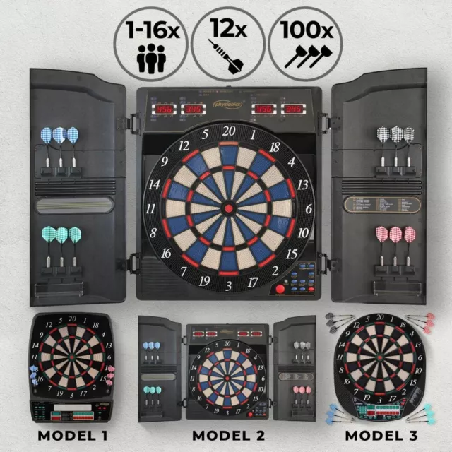 Physionics® Dart-Scheibe Elektronisch 12 Soft Pfeile E-Dartboard Profi Dartspiel