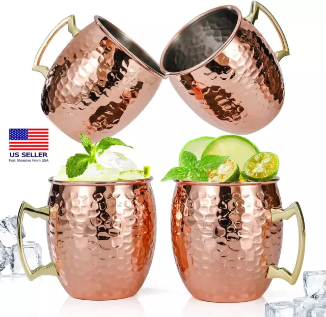 4 Pack Pure Copper Kyiv Mule Mugs Hammered Stainless steel Lining Mugs, 16 Oz