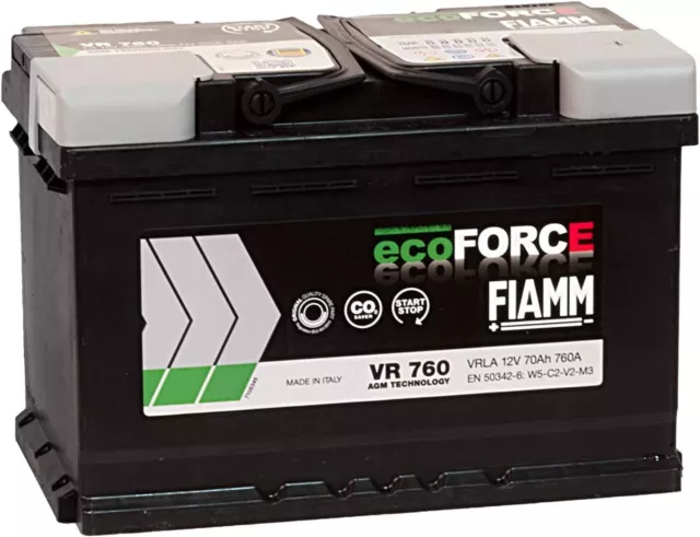 Batterie Voiture Fiamm VR760 Ecoforce AGM Start&stop 70Ah 760A Dimensions