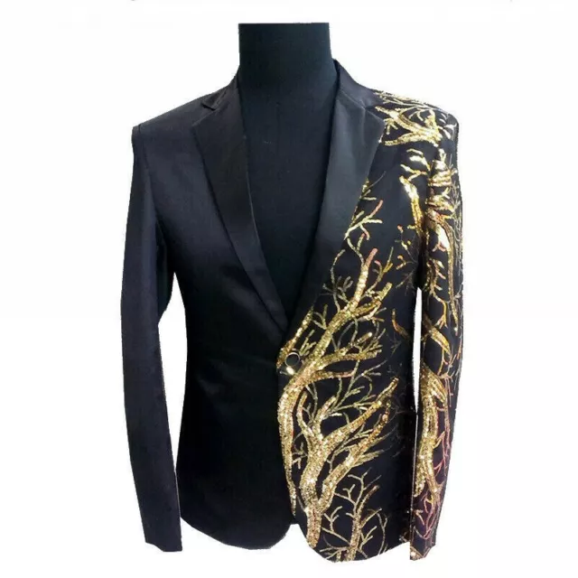 Uomo Lustrini Suit Giacca Dentellato Bavero Smoking Singolo Petto Cappotto Top