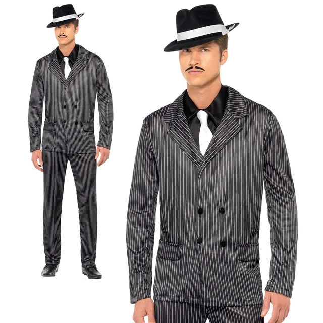 GANGSTER COSTUME PINSTRIPE Mens Zoot Suit Vintage 1920s Mafia Fancy