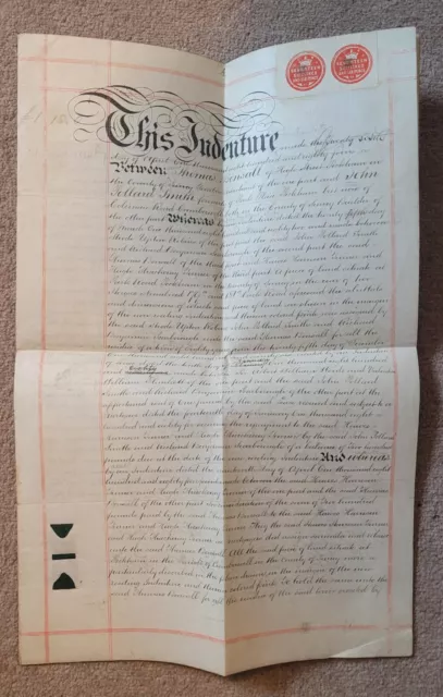 1884 Vellum Indenture. Thomas Bonsall to John Pollard Smith Assignment of Land..