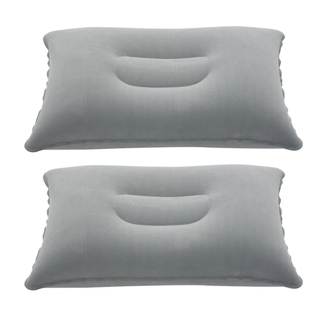 2X Portable Folding Air Inflatable Pillow Sided Flocking Cushion for Travel O8Z1