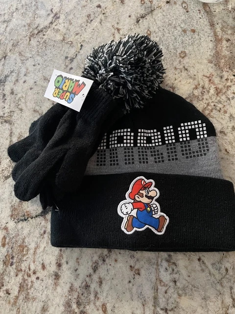 Super Mario Kids Boy Beanie Hat & Gloves Set New