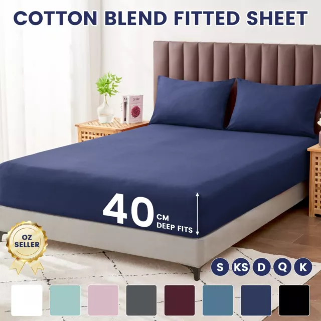 1000TC Cotton Blend Fitted Sheet Pillowcases Set Deep Pocket S/KS/D/Q/K Bed Size