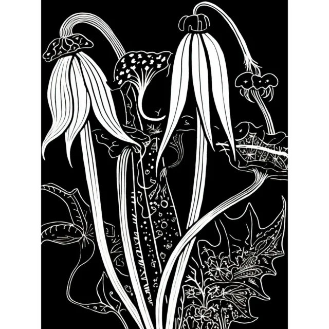 Arisaema Flowers Black and White Contour Folk Art Huge Wall Art Poster Print