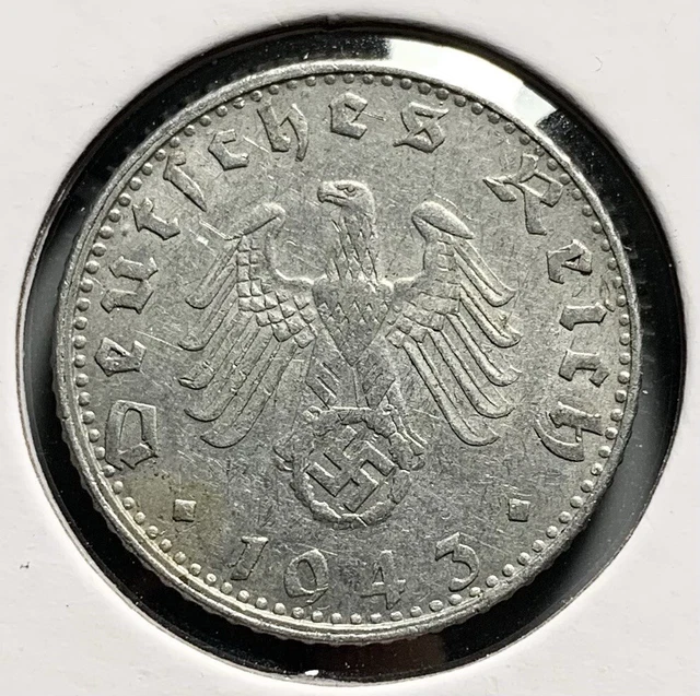 1943 G Germany Third Reich 50 Pfennig Aluminum Coin - Double Strike Reverse