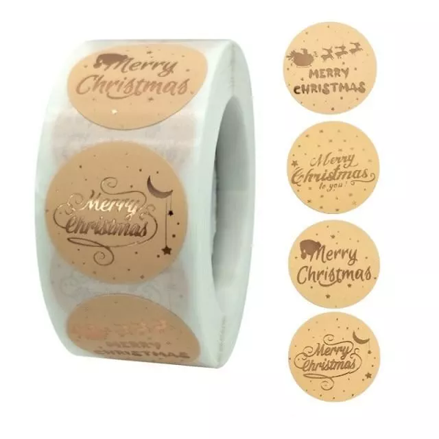 500pc / Paquet Papier Kraft Rond Étiquettes Noël Cadeau Autocollant Arbre Bonbon 3