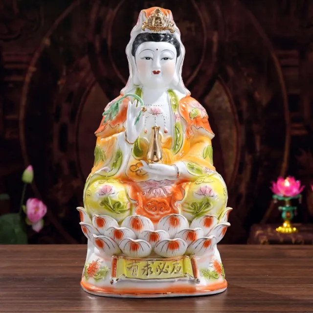 Color Porcelain Pottery Guanyin Kwan-yin Goddess Buddha Boddhisattva Figurine