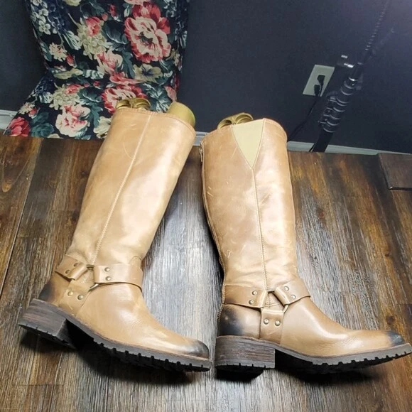 LL BEAN DEERFIELD Rustic Harness Boots Tall Brown Leather Womens 6