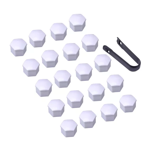 20x Car 17mm White Wheel Lug Nut Bolt Cover Cap With Removal Tool Kit Set New