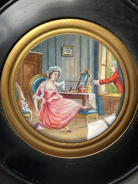 Paire de miniatures sur émail - Salon de musique - XIXe siècle - N.78046